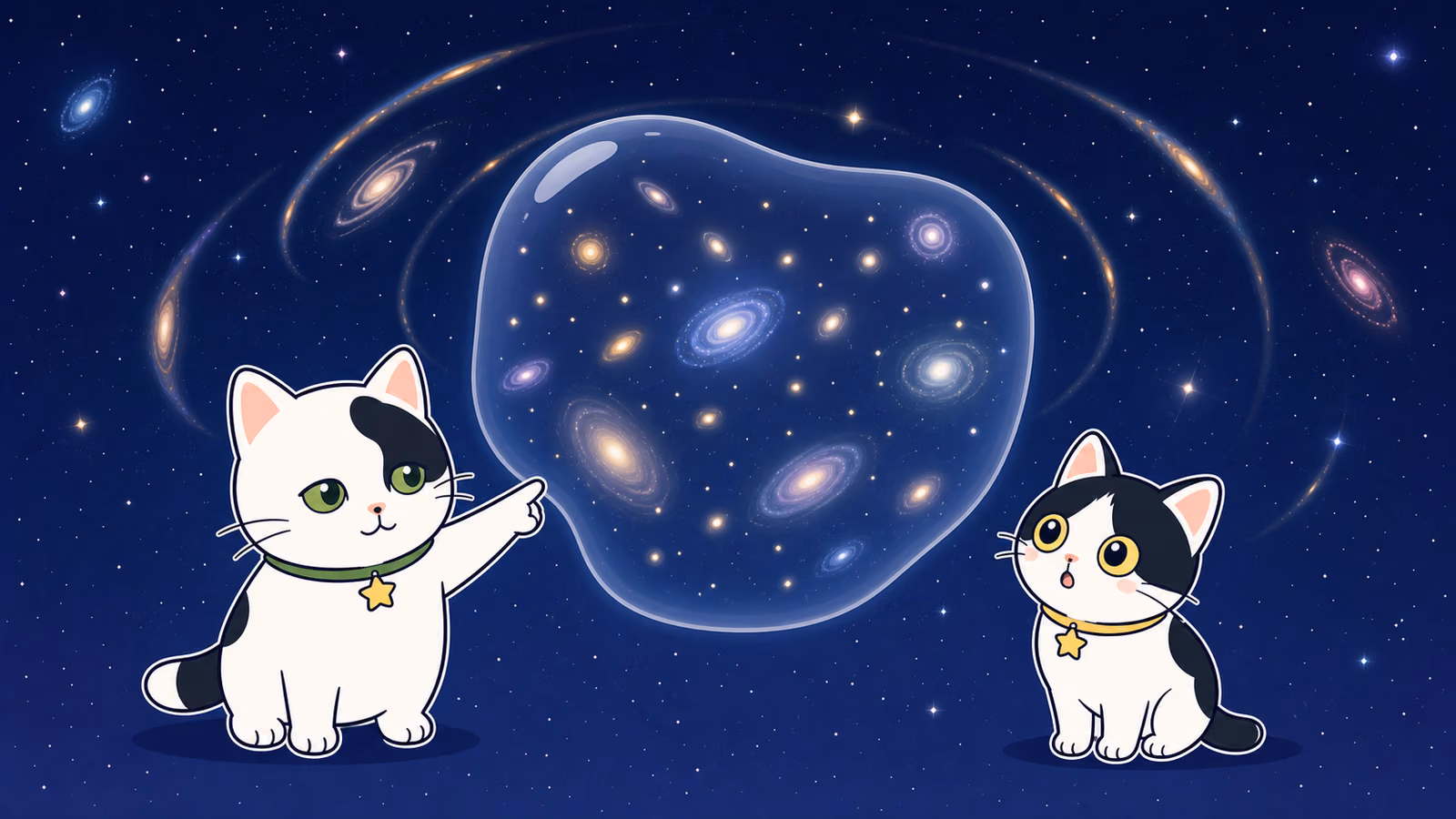 銀河団の重力で背景の光がゆがむ様子を見るみいとゆう