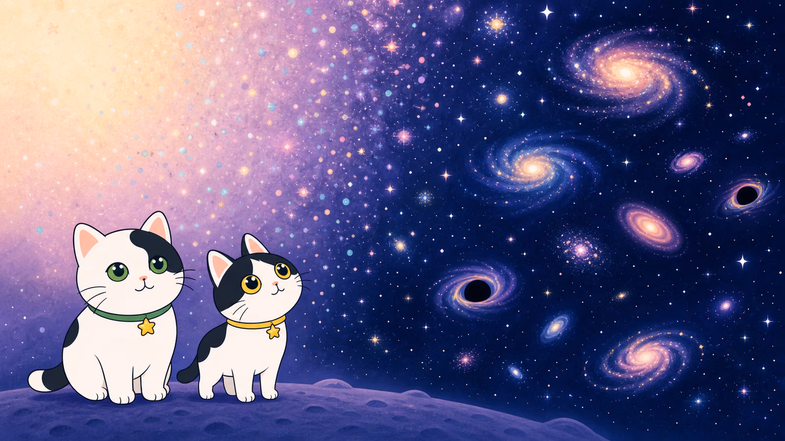 なめらかな初期宇宙から星や銀河のある宇宙への変化を見上げるゆうとみい